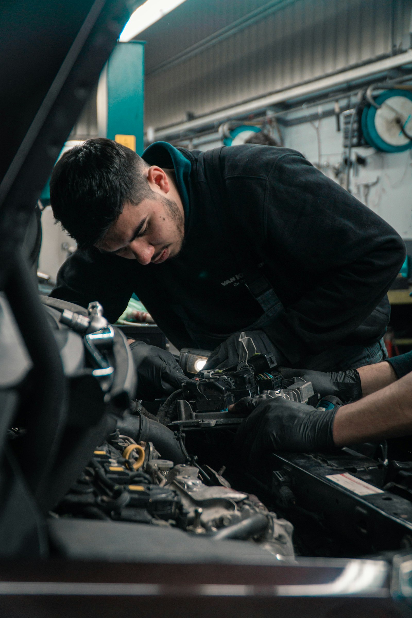 A diesel technician at work
